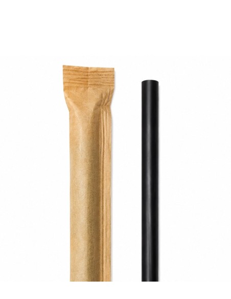 Pajita Papel Enfundada Negra 8x140mm - Betik (6000Uds)