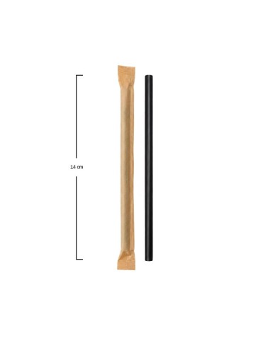Pajita Papel Enfundada Negra 8x140mm - Betik (6000Uds)