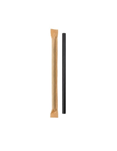 Pajita Papel Enfundada Negra 8x140mm - Betik (6000Uds)