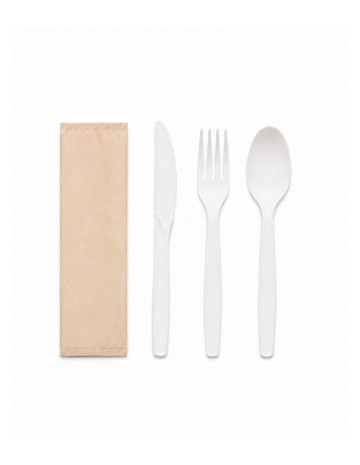 Pack Tris Cubiertos PLA + Servilleta Kraft - Betik (500Uds)