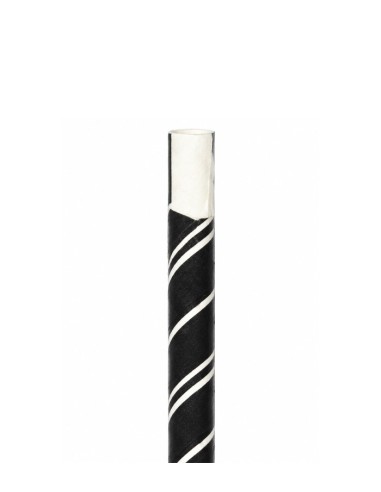 Pajita Cuchara Papel Negra y Blanca 8x200mm - Betik (6000Uds)
