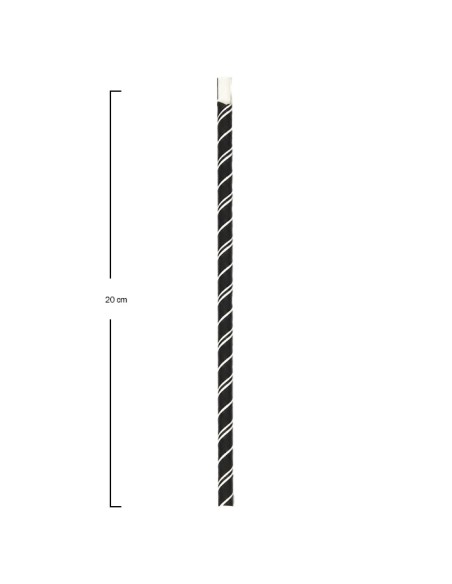 Pajita Cuchara Papel Negra y Blanca 8x200mm - Betik (6000Uds)