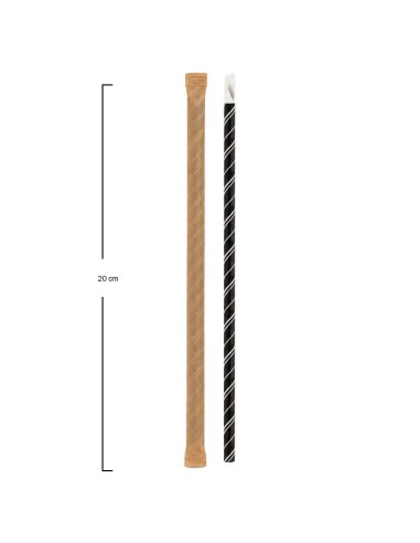 Pajita Cuchara Papel Negra y Blanca Enfundada 8x200mm - Betik (6000Uds)