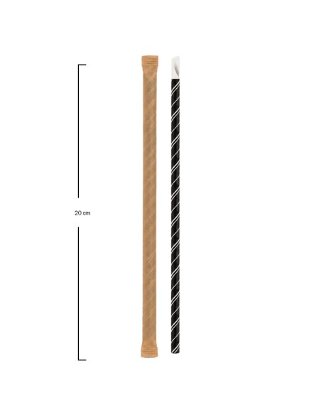 Pajita Cuchara Papel Negra y Blanca Enfundada 8x200mm - Betik (6000Uds)