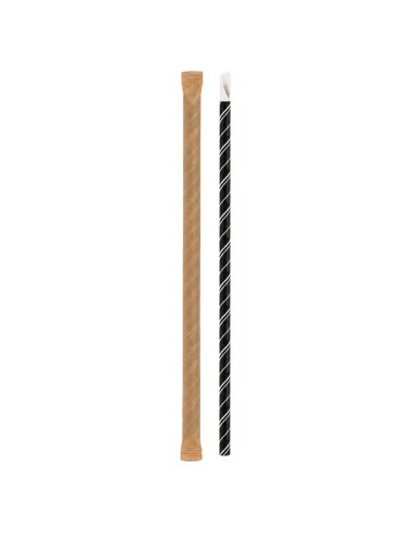 Pajita Cuchara Papel Negra y Blanca Enfundada 8x200mm - Betik (6000Uds)
