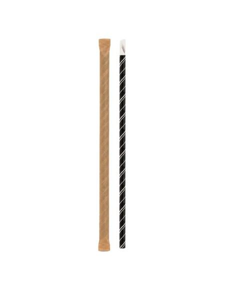 Pajita Cuchara Papel Negra y Blanca Enfundada 8x200mm - Betik (6000Uds)