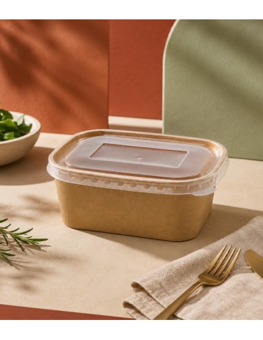 Envase Hermético Rectangular Kraft con Tapa PET 1000ml - Betik (150Uds)