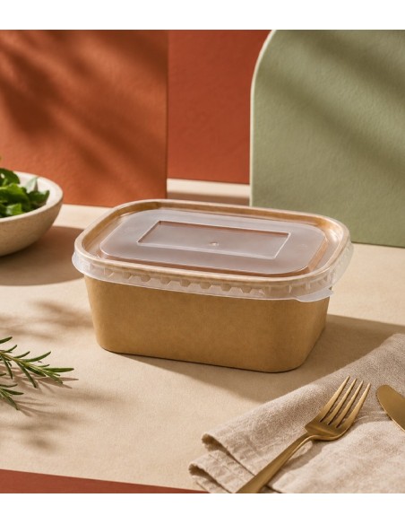 Envase Hermético Rectangular Kraft con Tapa PET 1000ml - Betik (150Uds)