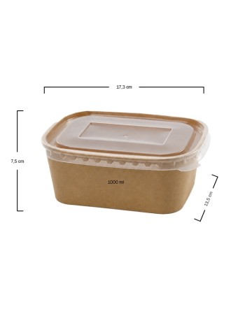 Envase Hermético Rectangular Kraft con Tapa PET 1000ml - Betik (150Uds) 2