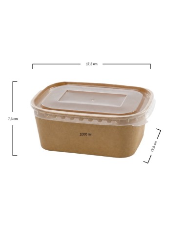 Envase Hermético Rectangular Kraft con Tapa PET 1000ml - Betik (150Uds)