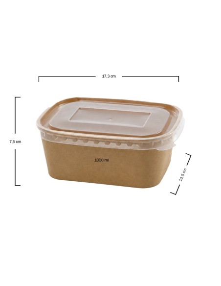 Envase Hermético Rectangular Kraft con Tapa PET 1000ml - Betik (150Uds)
