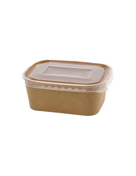 Envase Hermético Rectangular Kraft con Tapa PET 1000ml - Betik (150Uds)