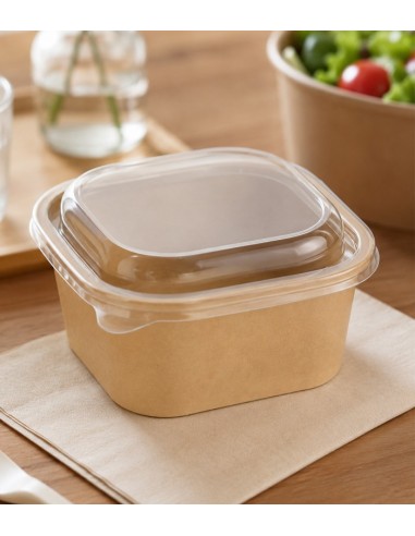 Envase Hermético Rectangular Kraft con Tapa PET 250ml - Betik (500uds)