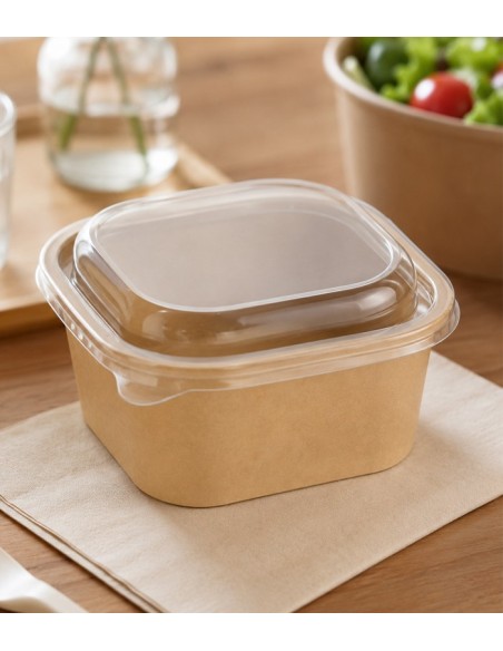 Envase Hermético Rectangular Kraft con Tapa PET 250ml - Betik (500uds)