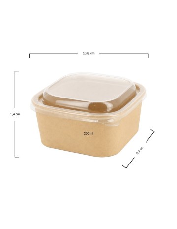 Envase Hermético Rectangular Kraft con Tapa PET 250ml - Betik (500uds) 2