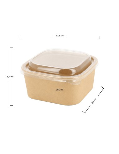 Envase Hermético Rectangular Kraft con Tapa PET 250ml - Betik (500uds)