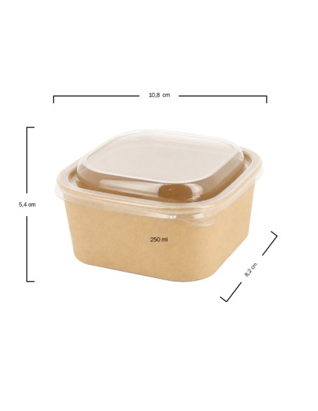 Envase Hermético Rectangular Kraft con Tapa PET 250ml - Betik (500uds)