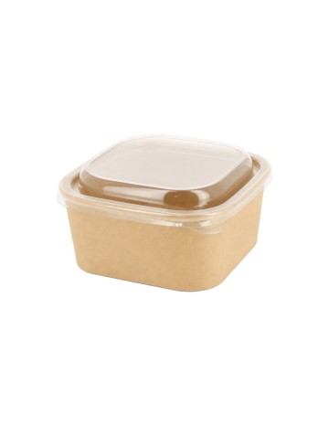 Envase Hermético Rectangular Kraft con Tapa PET 250ml - Betik (500uds)